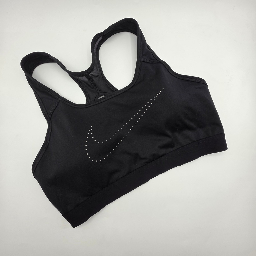 Nike‎ Womens Dri-FIT Racerback Sports Bra Black Perforated Swoosh Size Medium